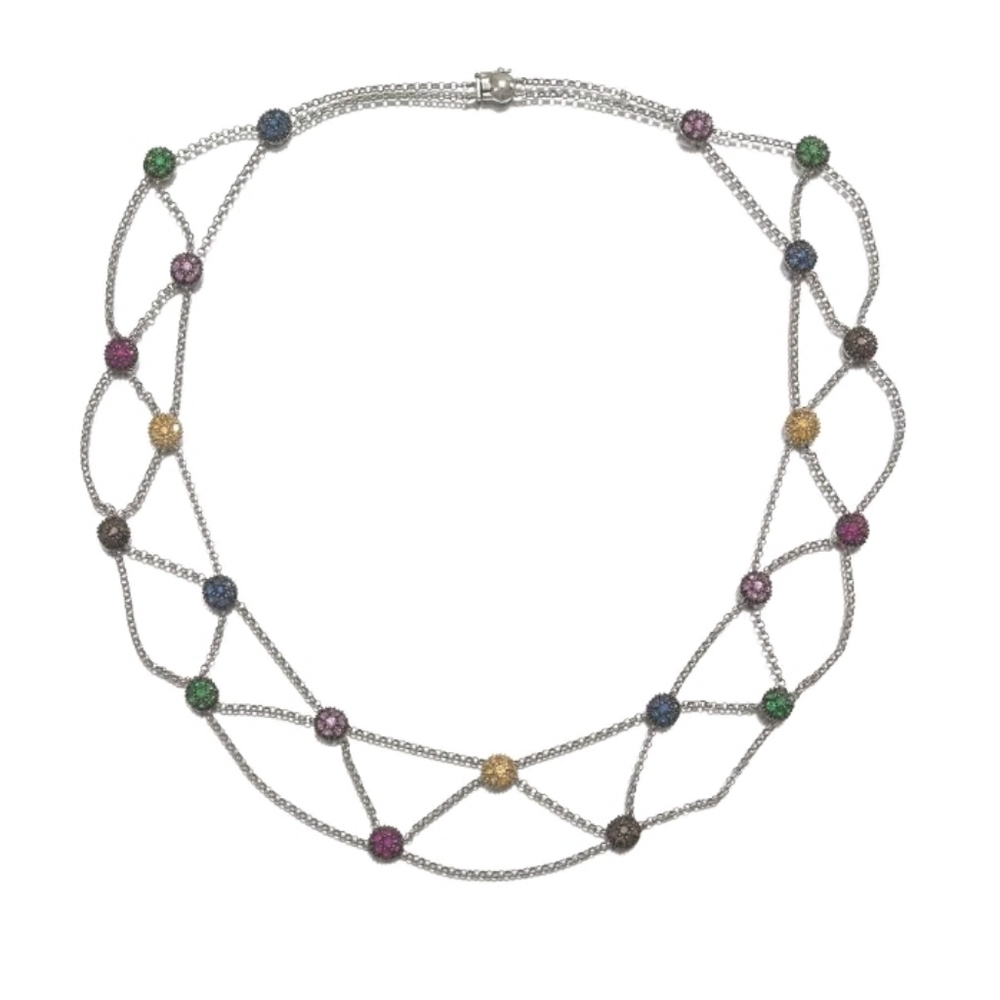 18k Gold Sapphire Diamond Tsavorite Ruby Necklace